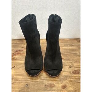 Gianni‎ Bini Chunky Heel Ankle Boot Black Suede US 8.5M Open Toe Booties